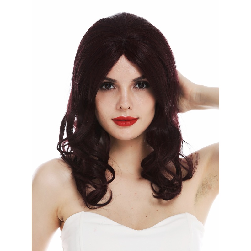 Lady wig monofilament long wavy slightly curled parting dark auburn TYM-497-MT