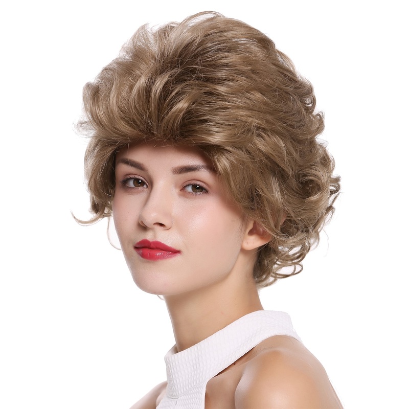 Lady women wig short wild teased voluminous backcombed 80s brown blonde M-270