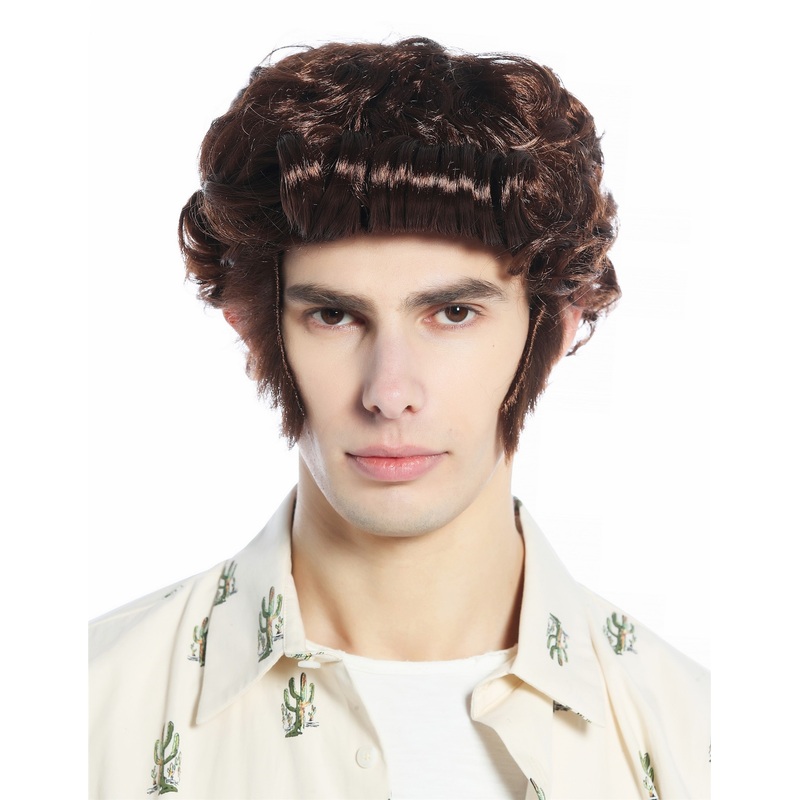 Wig Men Rockabilly Rebel Quiff Sideburns 50s retro Wavy Mahogany Brown 24862