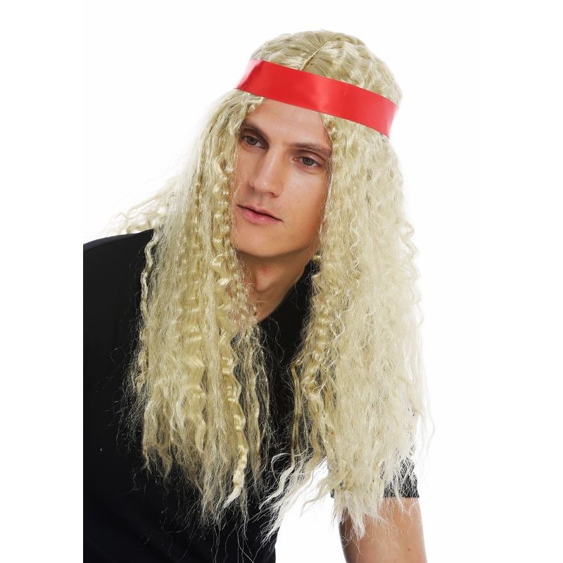 Wig women men long headband middle parting hippie 60’s blonde curls 31912