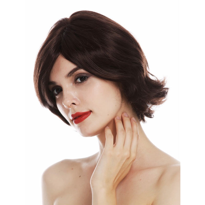 Women’s wig monofilament short bob wavy tips parting mahogany brown YM-464-MT