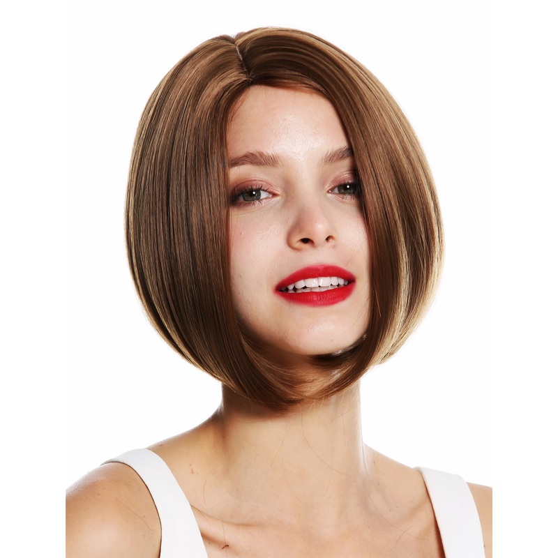 Women’s wig short curved Long Bob style middleparting sleek brown VK-54