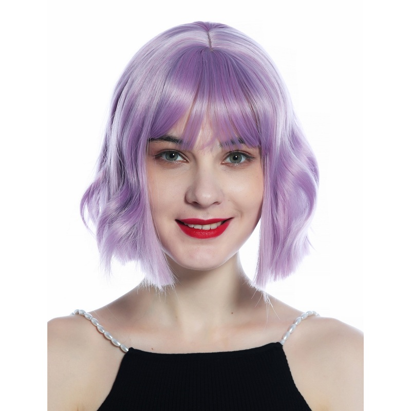 Women’s wig very cute short wavy bangs streaked purple mix SZL0671