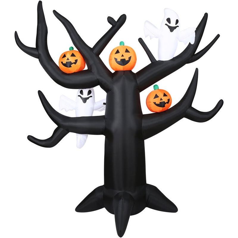 Haunted Hill Farm – 8-Ft. Pre-Lit Inflatable Spooky Tree with Ghosts and Pumpkins – Black