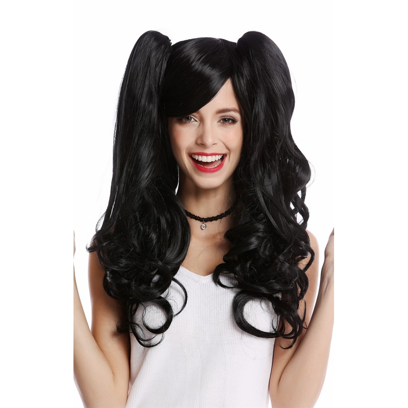 Lady Cosplay Wig 2 removable pigtails ponytails long Gothic Lolita black YZF-4379-1