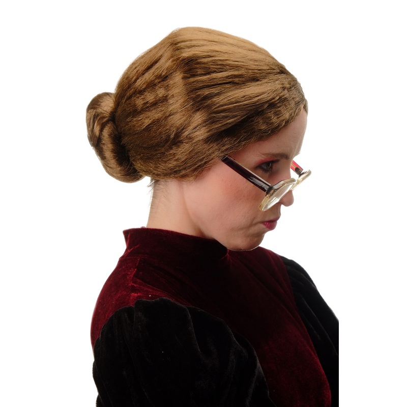 Lady wig brown hairbun bun Grandmother Granny Boarding School Mistress 69020