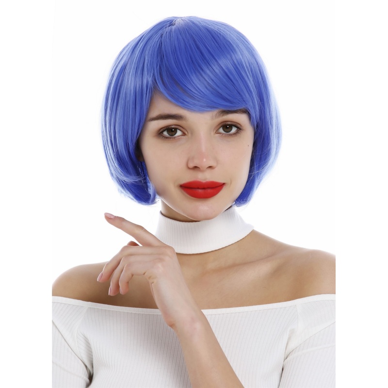 Short lady wig bob style sleek voluminous parting light blue Cosplay YZF-0823