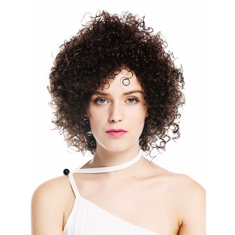 VK-11-10 women’s  wig short voluminous frizzy curly curls brown medium brown