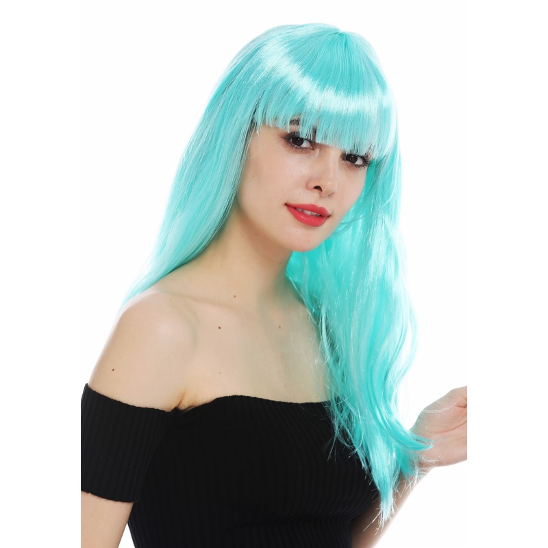 Wig carnival Halloween women ladies long sleek straight fringe light blue 32582