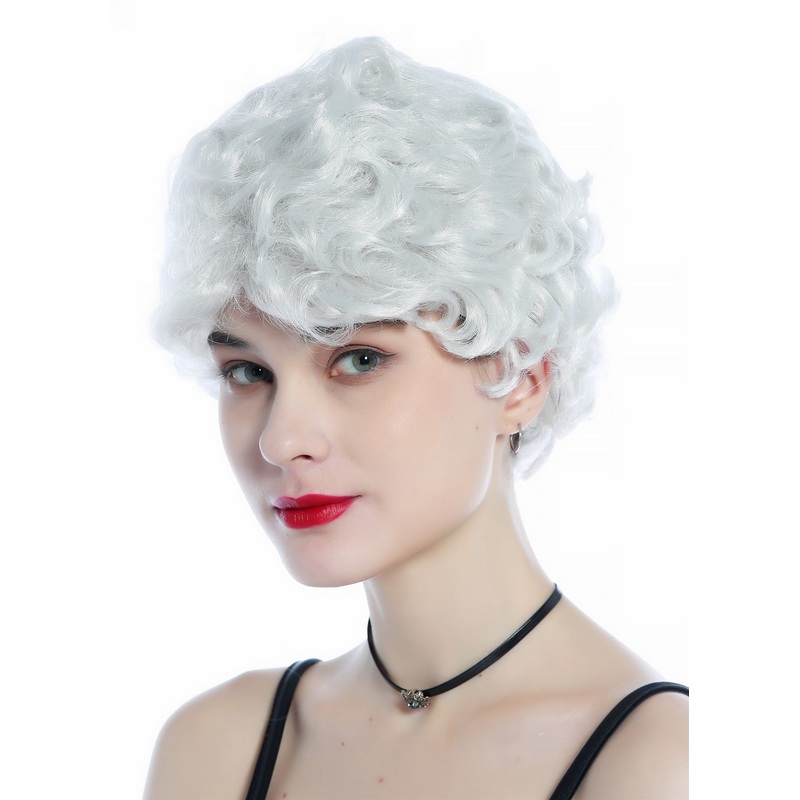 Wig Halloween Women Men short white grey wavy curled grandma grandpa 215223